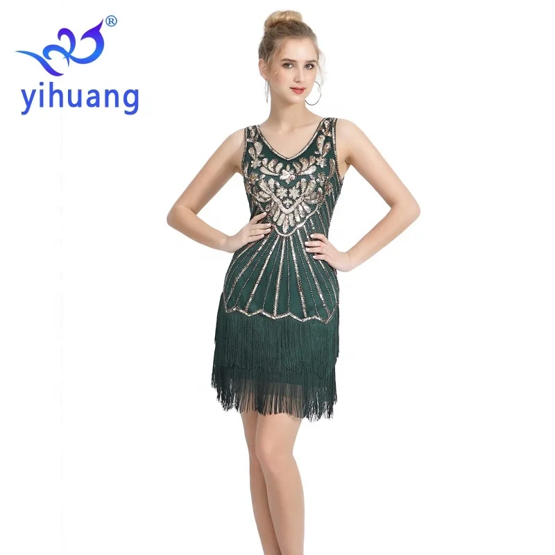 Factory Direct 1920s Vintage V-Neck Party Prom Dance Sequins Tassel Dresses Small Gowns for woman