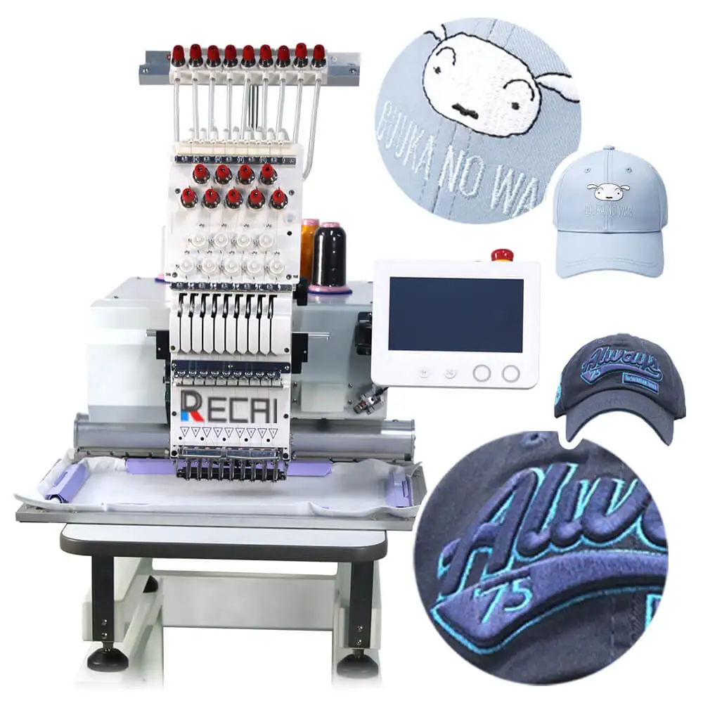 RECAI New Format 9/12 Colors High Speed Small One Head Embroidery Machine for Cap Embroidery