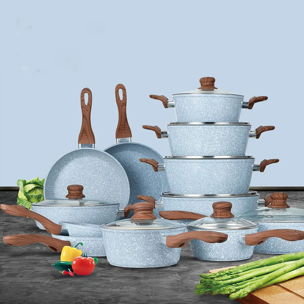 Durable Popular granite non stick coated aluminum home cooking non stick coated variety cookware set forged cookware for camping