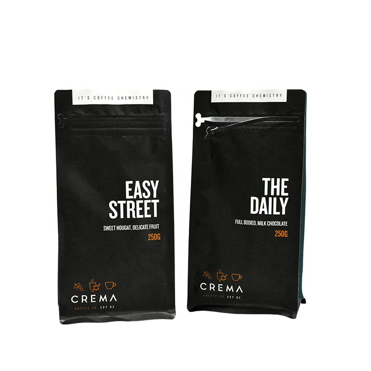 Custom Printed Matt Black Aluminum Foil 100g 250g 500g 1kg 12 Oz Plastic Flat Bottom Coffee Bag With Valve
