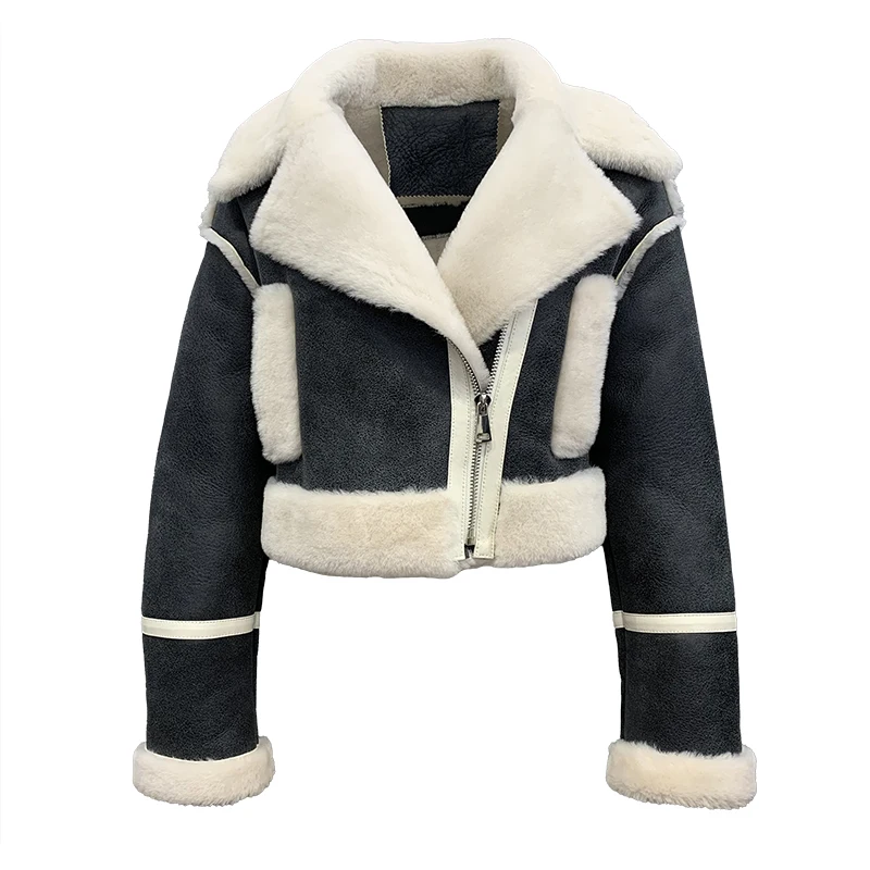 Best Selling Black Brown Warm Leather Fur Jacket Women Short Winter Shearling Coat