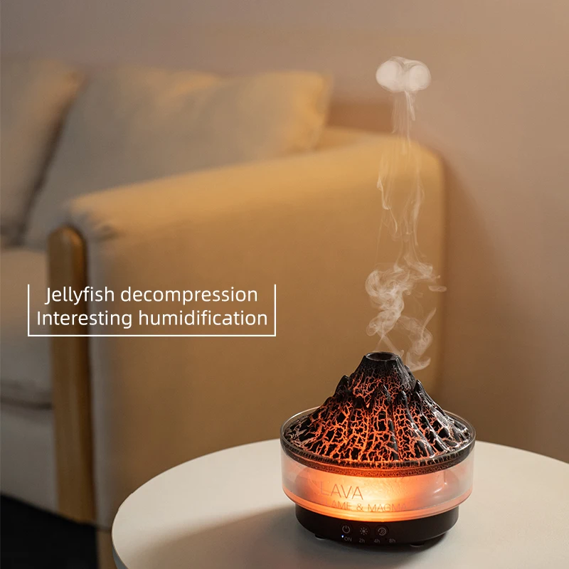 WMK Desktop 300Ml Fire Diffuser Essential Oil Remote Control Ultrasonic Usb Volcanic Flame Aroma Diffuser With Ce Rohs