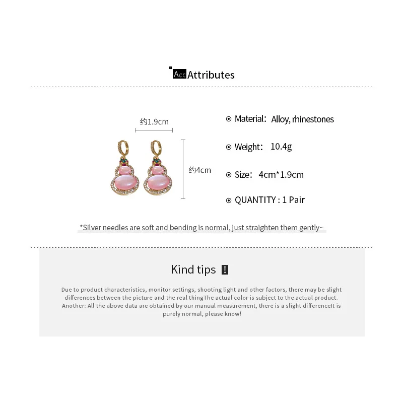 Chinese Style 18k Gold Plated Small Gourd Earrings Women Jewelry Shiny Crystal Pink Gourd Earrings