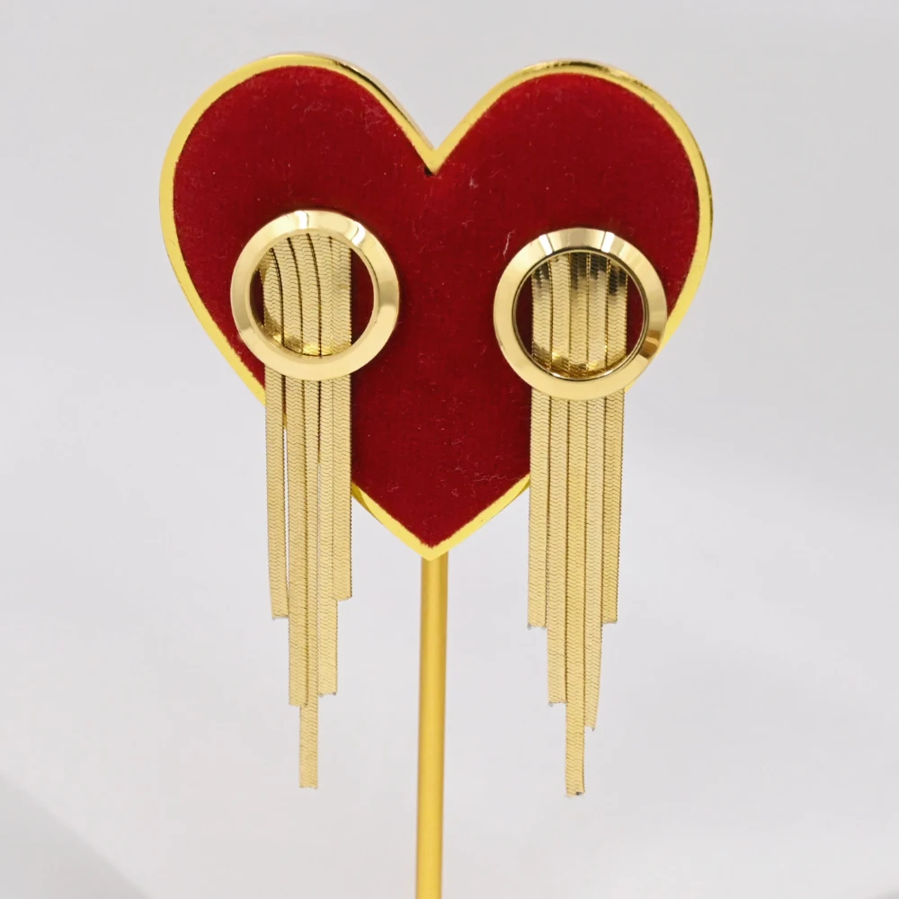 Fashion Minimalist Hypoallergenic Stainless Steel 18k Gold Plated Round Snake Chain Long Tassel Earrings Women Jewelry