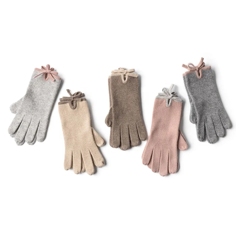 2021 new winter collection 100% cashmere finger mittens with color blocking belts