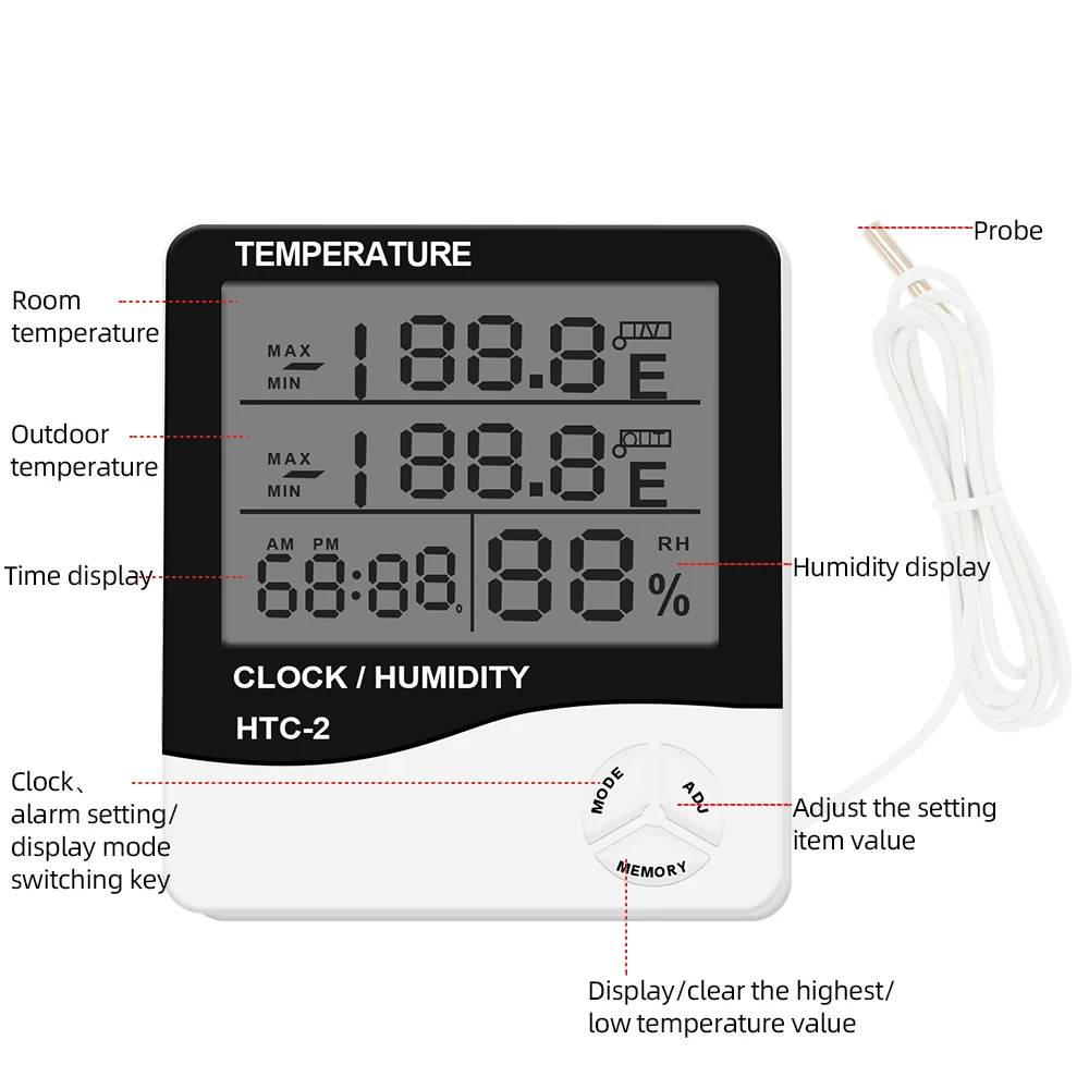 HTC-2 Best Digital Thermometer Hygrometer Weather Station Indoor Digital Temperature Humidity Meter Barometer