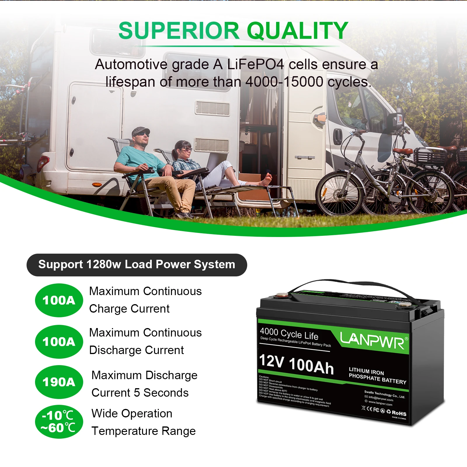 EU Stock Bluetooth5.0 12V 100Ah LANPWR LiFePO4  Battero Deep Cycle Lithium Iron Phosphate batteries100Ah 24V 12V EV Battery