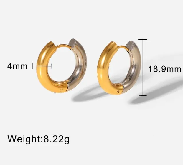 4mm New Design Minimalist 18k Gold-plated Stainless Steel Jewelry Gold and Silver Ring Shaped Earrings