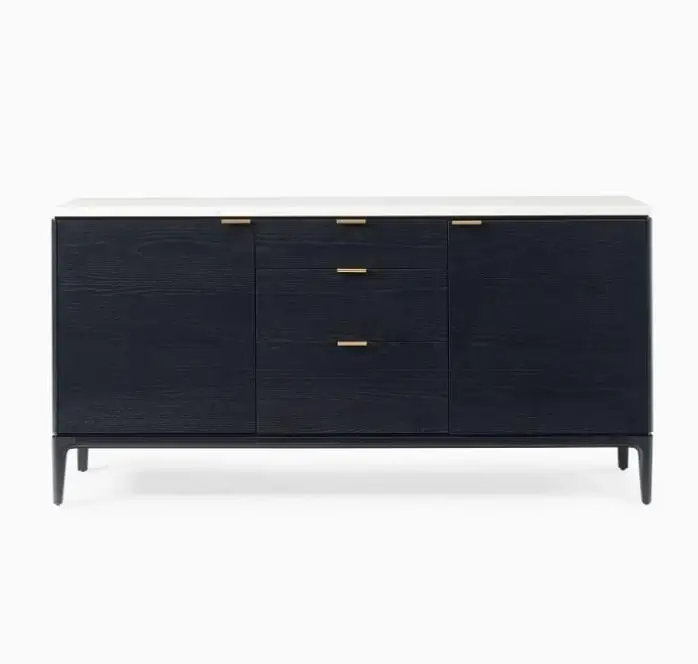 Modern American Style Living Room Wood Media Console Solid Wood Black Premium Media Console Storage