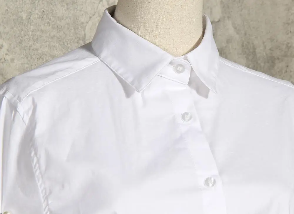 2020 spring new arrivals fashionable design women sewn pearl sleeve shirt pleated long sleeves cotton ladies top blouse