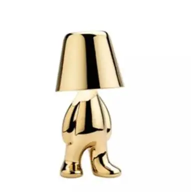 Home Ornament Chrome Bedside Atmosphere Light Silver Led Little Golden Man Table Lamp Rechargeable Collection Thinker Lamp
