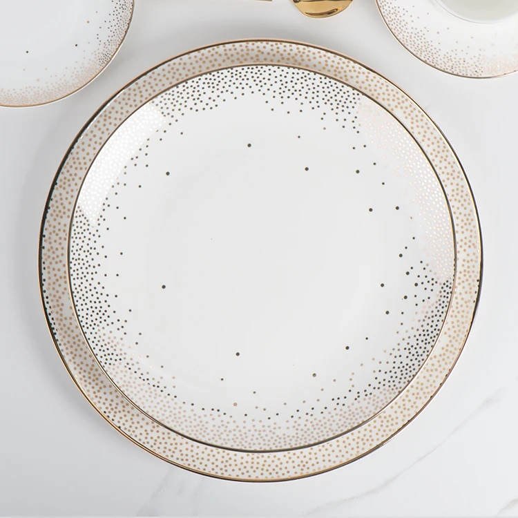 Luxury gold dot home tableware dinner plate restaurant ceramic dinnerware dinner sets