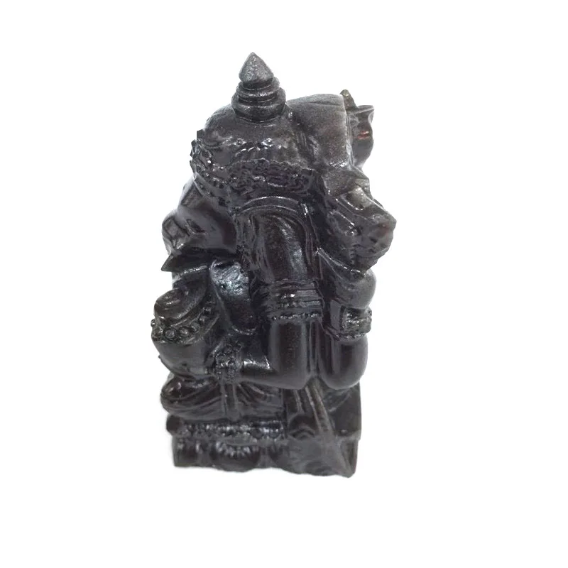 Hot sale natural hand carved healing quartz black obsidian crystal ganesha statue for decoration