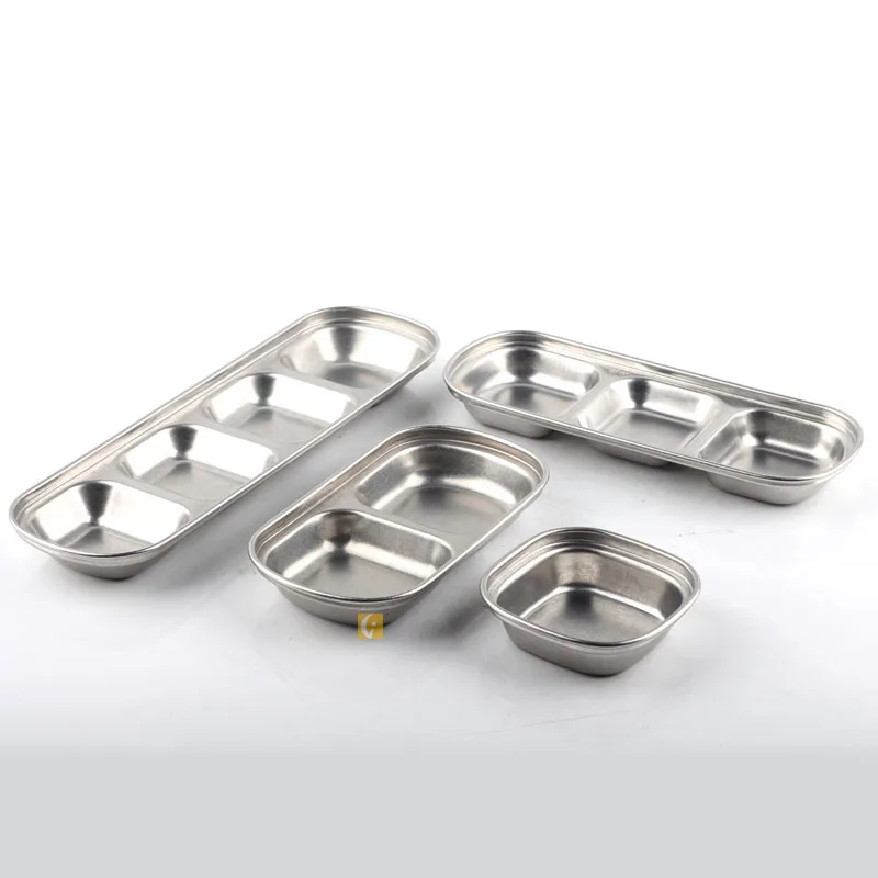 Stainless Steel Multi-grid Seasoning Dish BBQ Dipping Sauce Vinegar Oil Dish Japanese Salad Sauce Dish