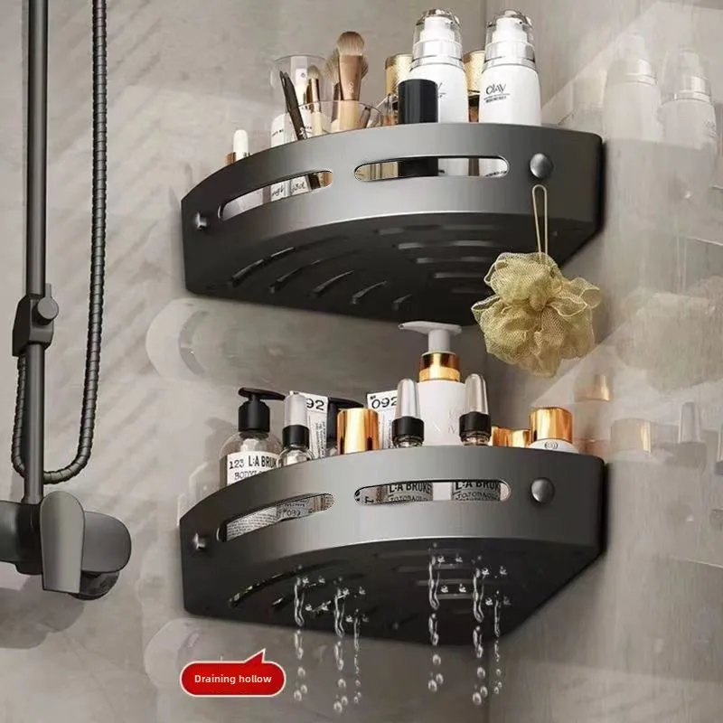 Wall Shelf Set No Punching Corner Rack Bathroom Organizer Plastic Wall Mounted Bathroom Storage Rack