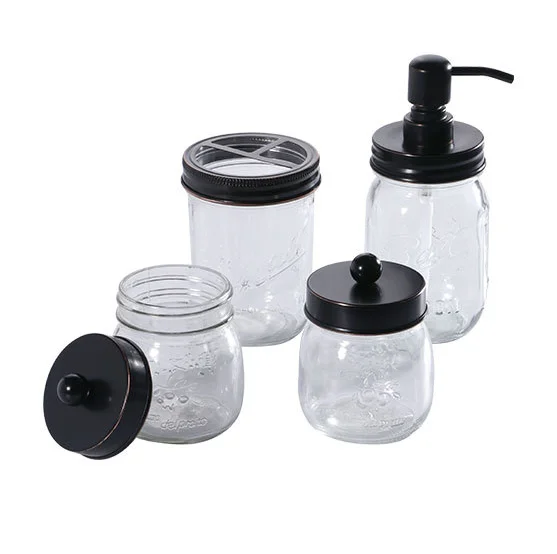 Новый дизайн, аксессуары для ванной комнаты, банки с металлическими крышками или туфли для мыла и лосьона для рук, ватные тампоны