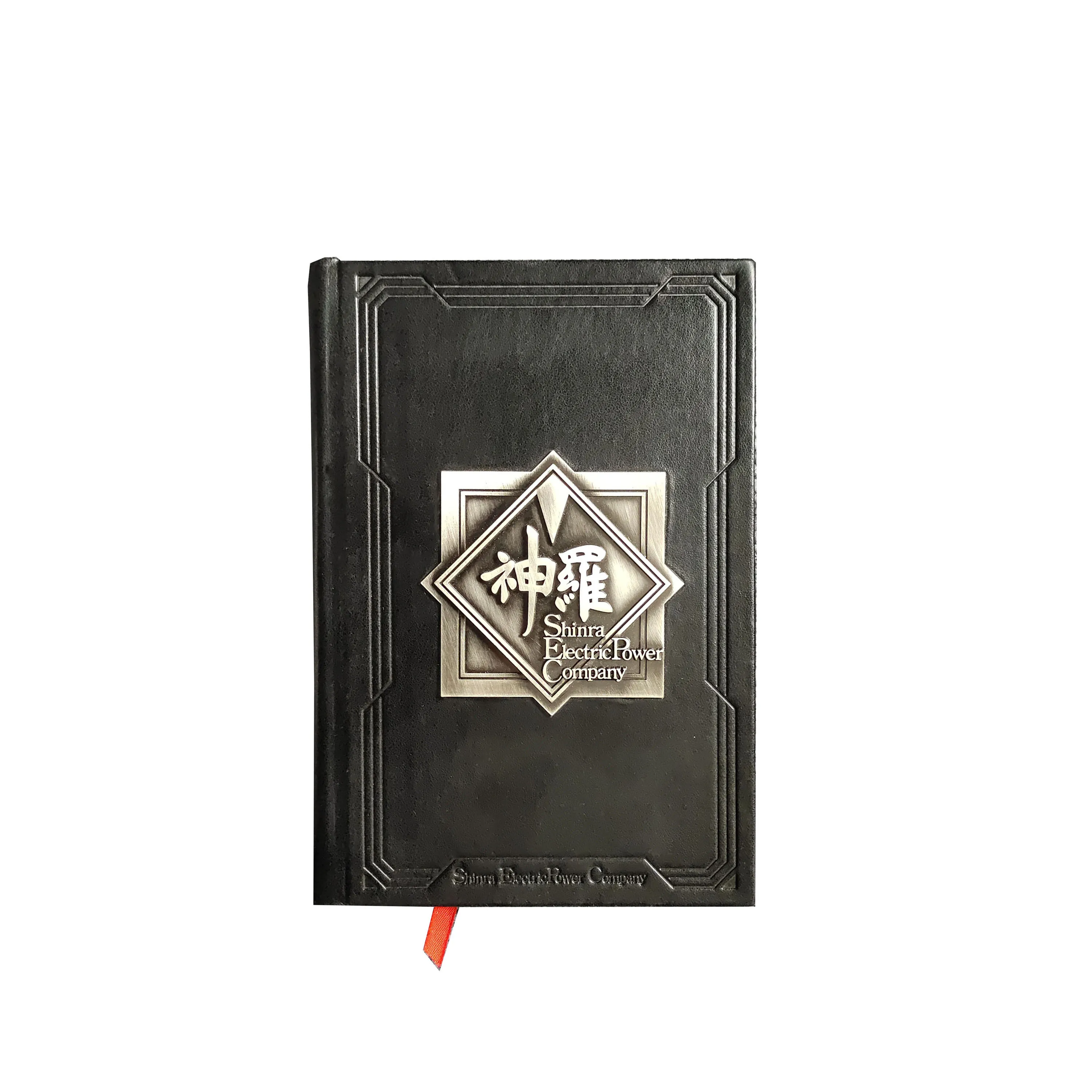 Custom Metal Logo Hard Cover Dotted Journal PU Leather Notebook with Elastic Band and Ribbon