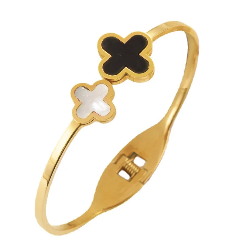 XIXI Joyas De Acero Inoxidable Al Por Mayor Stainless Steel Gold Plated Four Leaf Clover Women Fashion Jewelry Bracelets Bagnles
