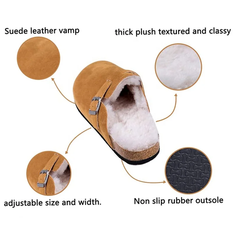 Factory Export Prime Quality Suede Upper and Furry Lining Cork Clog Shoes for Men and Women Indoor Outdoor Daily Life Slippers