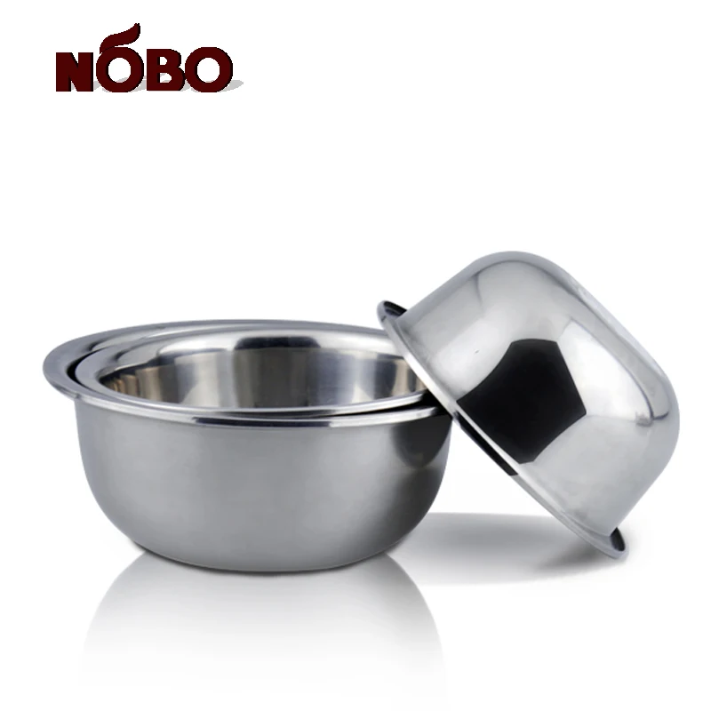 Nobo Factory Price Round Stainless Steel Basin With Wide Rim Different Size Metal Mixing Bowl