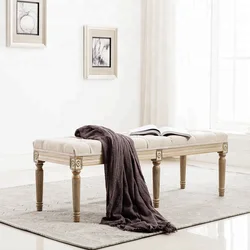 Lisung 10159 Living Room Bedroom Solid Wood Upholstered Bed Shoe  Seating Wooden Long Bench Stool Ottoman