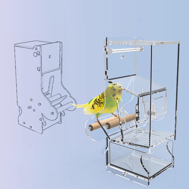 Acrylic Bird Feeder Bowls Pet Food Containers Plastic Box Transparent Clear View Window Plastic Eating Plastic Trays S.M