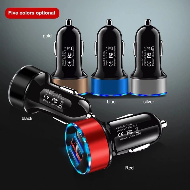 3.1A Car Charger Portable Car Cigarette Lighter Adapter Universal LED Display Dual USB Car Charger Adapter For iPhone 11 12 13