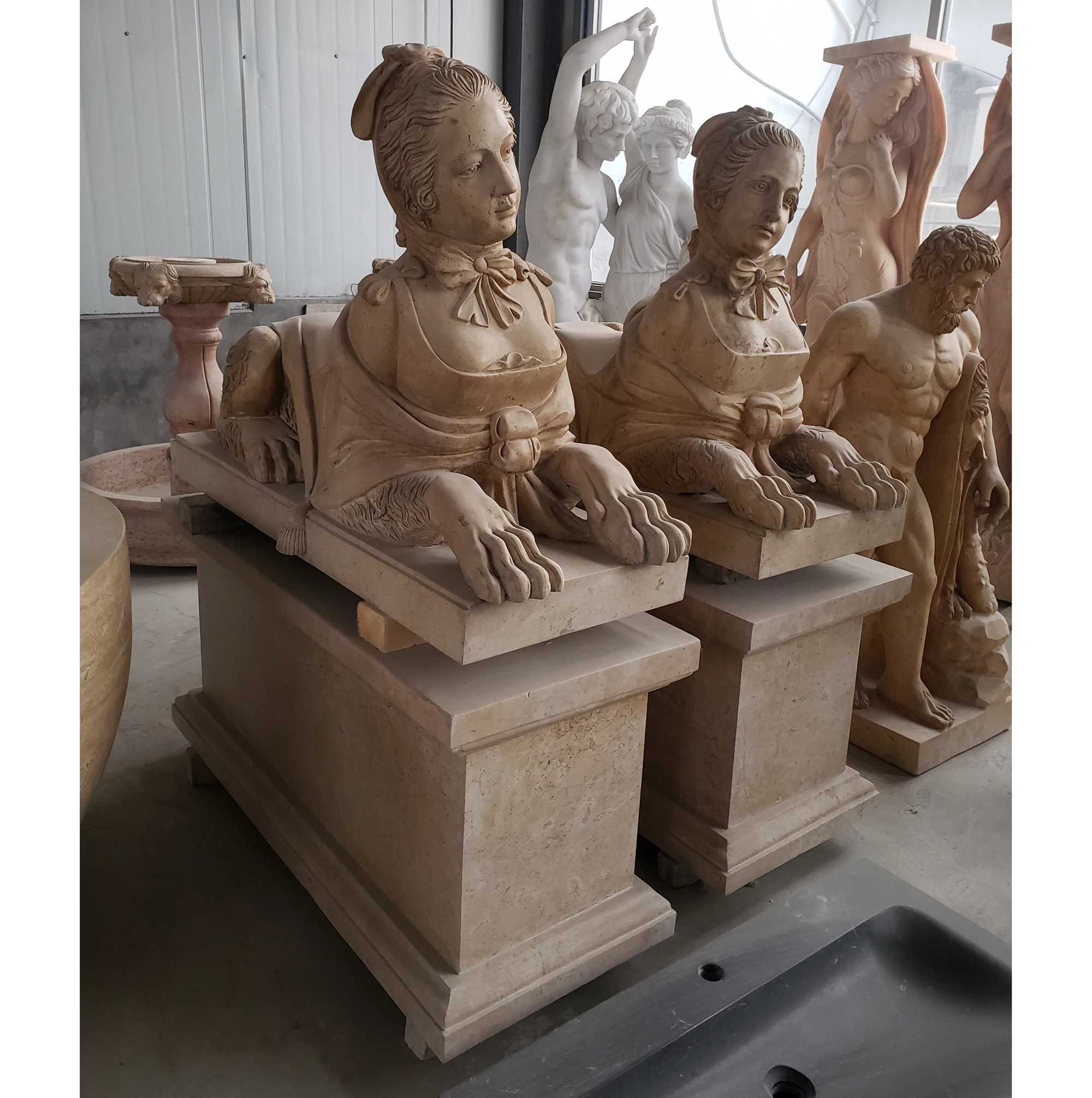 Egyptian Sphinx Statue for Garden Decoration Ancient Greek White Marble Statue