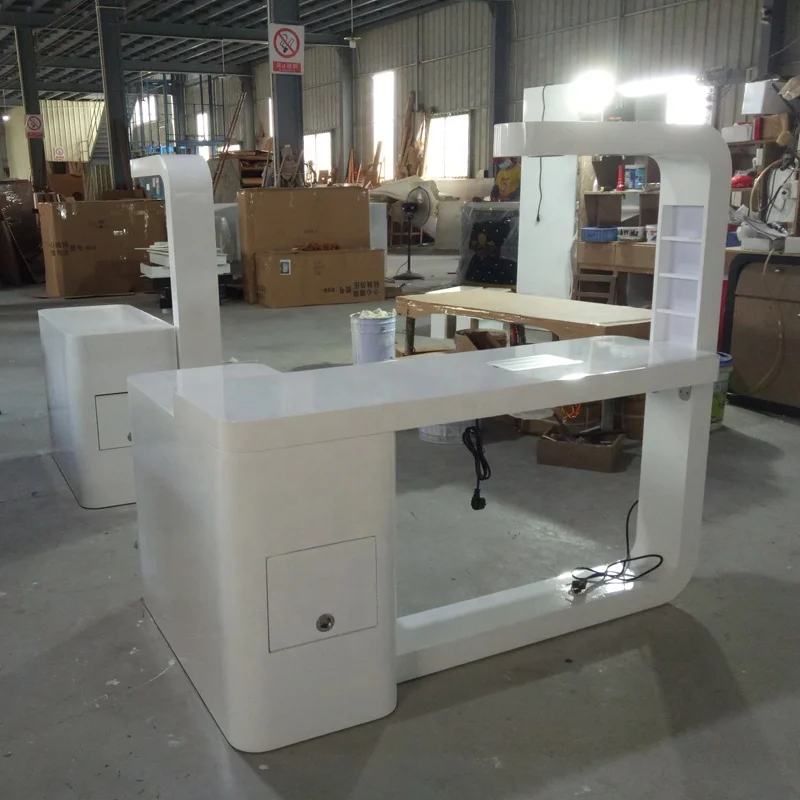 
White twin gold rolling kids vacuum cleaner pour desk with drawers dust collector for nail furniture salon multi manicure table 