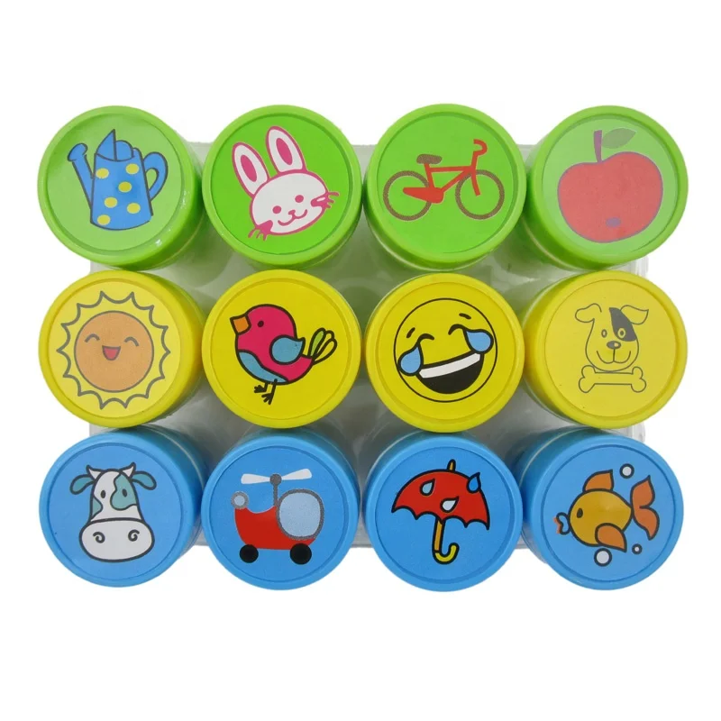 Plastic colorful funny rubber self inking stamps for kids custom logo stamp set maker