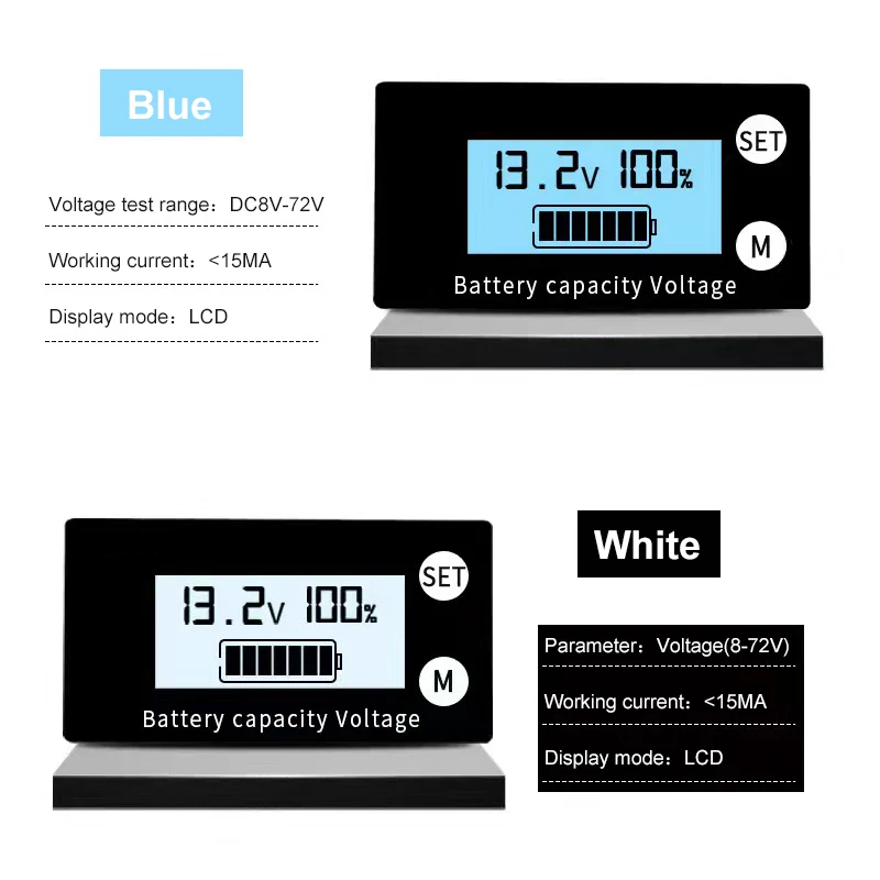 LCD lithium lead acid two line 8-100V digital display power display meter, voltmeter digital power percentage