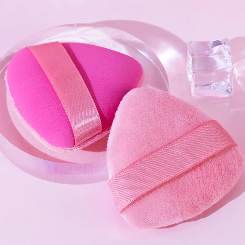 Dual-side Used Velvet Beauty Blending Powder Puff Triangle Foundation Makeup Sponge With Custom Packaging