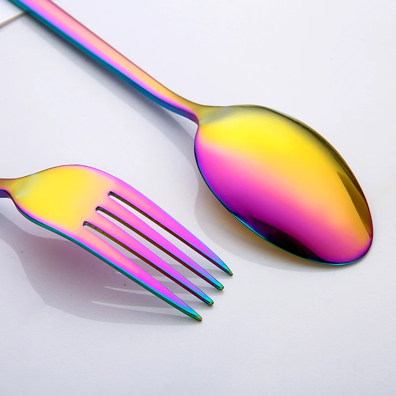 Wholesale Colorful Iridescent Spoon Fork Knife Set Stainless Steel Eco-friendly Cutlery With Ice scoop spoon