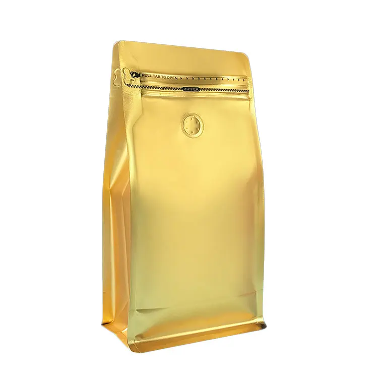 125g 250g 500g 1kg Aluminum Foil Eight Side Seal Flat Bottom Coffee Bean Bags With Valve
