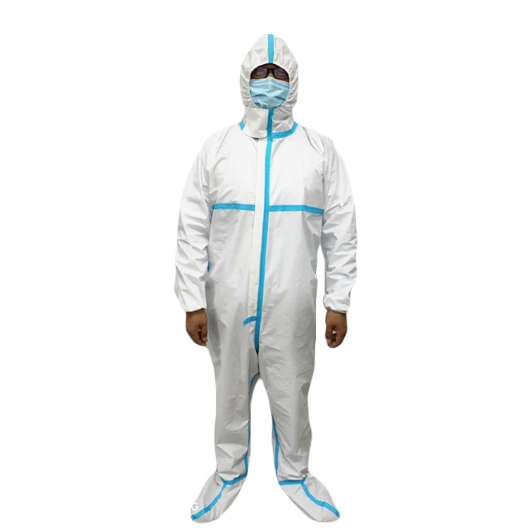 
disposable Protective coverall with shoe cover medical protection disposable suit EN14126 AAMI L3 medical waterproof PPE 
