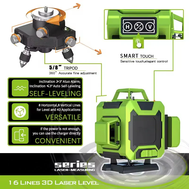 Professional 16 lines green beam laser level line laser level Hand Holding Instrument with internal battery