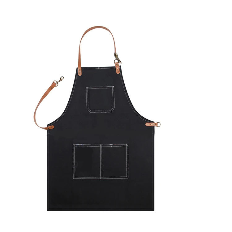 YKYS Custom Denim Apron With Leather Strap Canvas Apron Jean