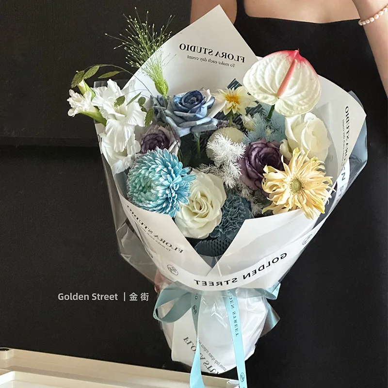 Fall In Color Wholesale Cheap Korean Style Love Printing Fresh Flower Packaging Paper White Simple Bouquet Wrapping Paper