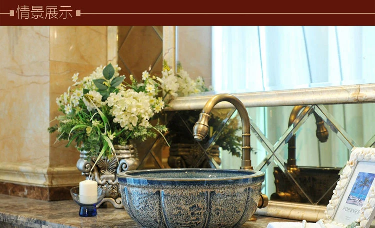 China Painting Ceramic Painting Art Porcelain Bathroom Vessel Sinks Round blue above countertop wash basin Antique Hotel Basin
