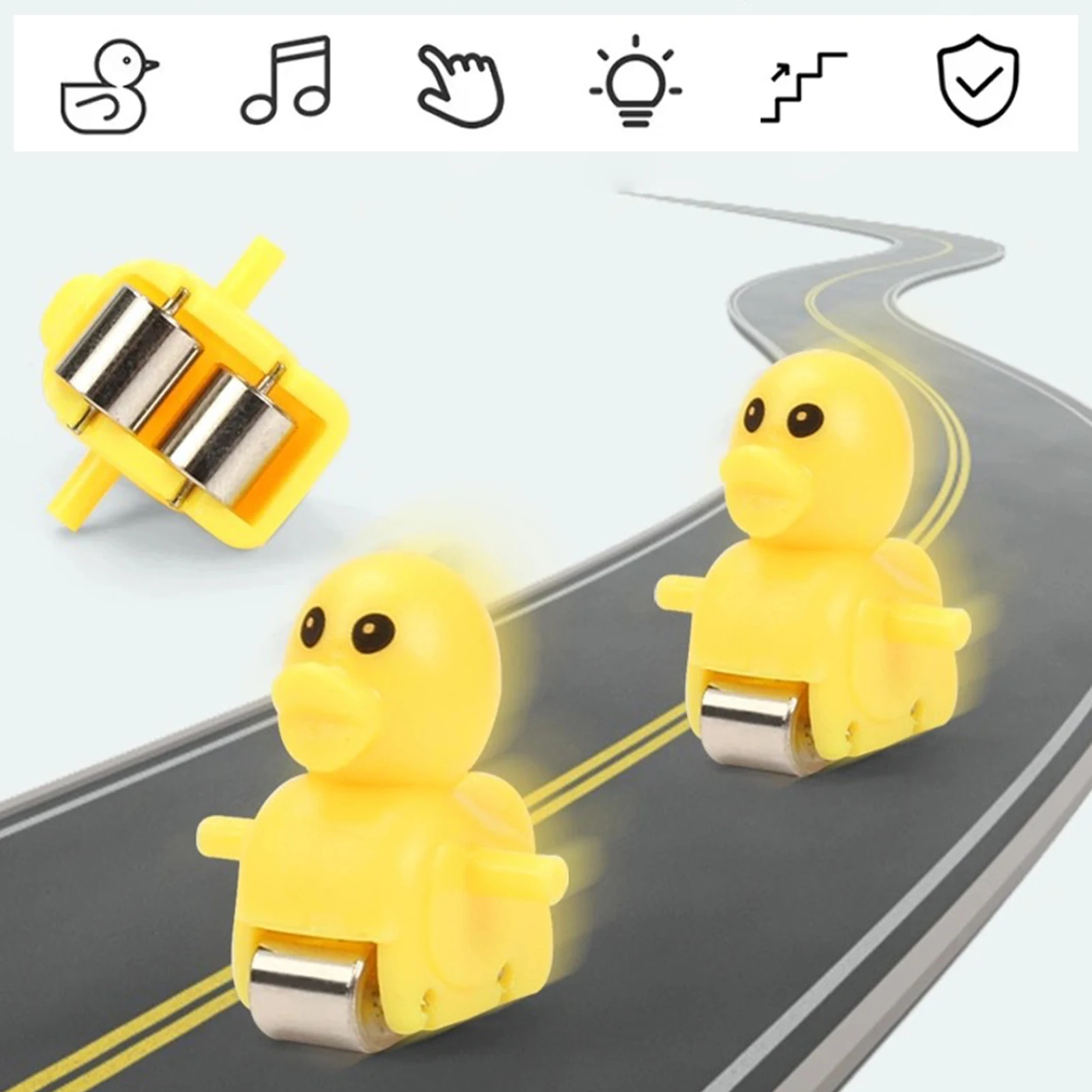 Amazon Hot Selling Duck Climbing Stairs Yellow Rail Car Toys Electric Slide Music Lights Educational Toy Boys and Girls Toys