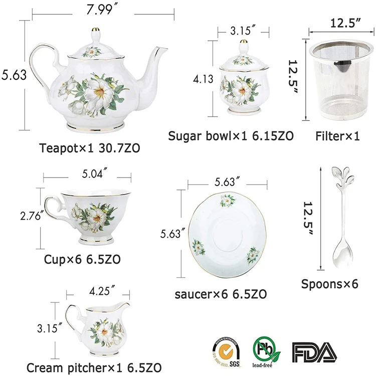 
Hensin Indian China Royal Coffee Ceramic Tray And Sugar And Marble Tea Set With Kettle 