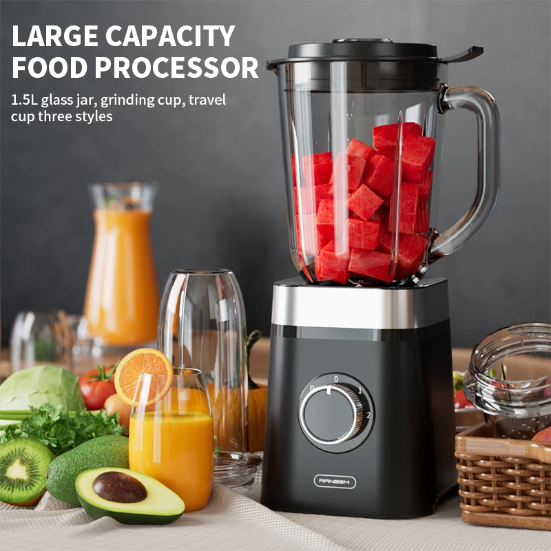 RANBEM 1500ML Glass Jug Fruit Juice Smoothie Maker Ice Crusher Electric Jug Mixer and Grinder 2 Speeds & Pulse Setting