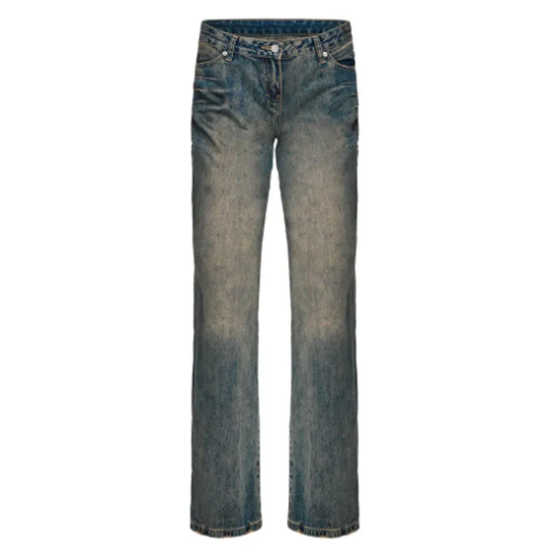 New Featuring Light Sandblasting Detailing Super Low-waisted Blue Denim Jean For Women
