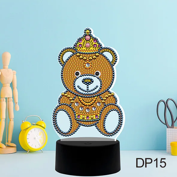 Creative DIY kit Diamond Painting Table Lamp  Children DIY fun Gift Cute owl bear heart diamond drill kit LED lamp