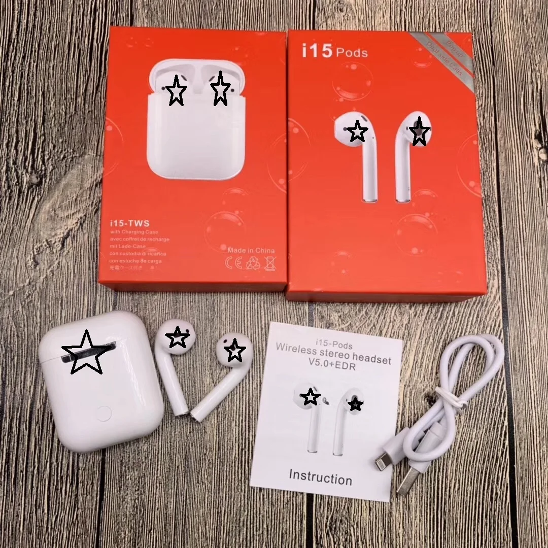 Blue tooth Headphones Wireless TWS i15 pods For iphone Built in Stereo Mic Charging Case i15 pods tws Earbuds pods inpods 12