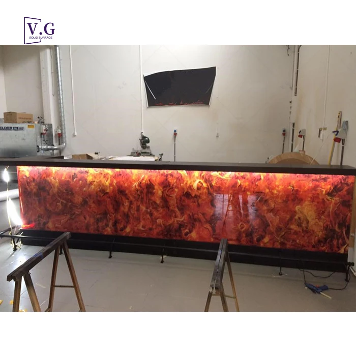 New Design Red And Black Countertop LED L Shape Bar Counter Table For Home Coffee Shop Restaurant