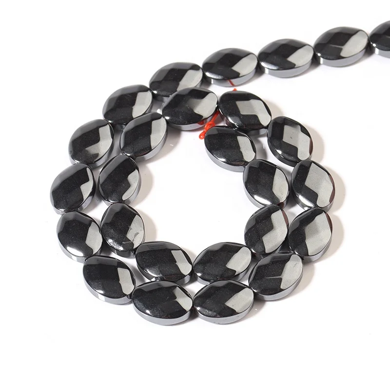 Natural Stone Beads Faceted Oval Shape Spacer Loose Hematite Beads for Jewelry Making DIY Bracelet Tube Spacer Beads