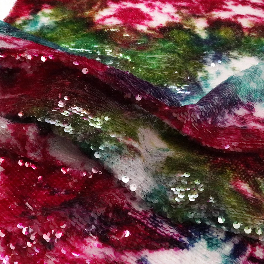 Tie Dyed 5mm Transparent Sequin Fabric Sequin Lace Fabric African Spangle Embroidery for Women Dress