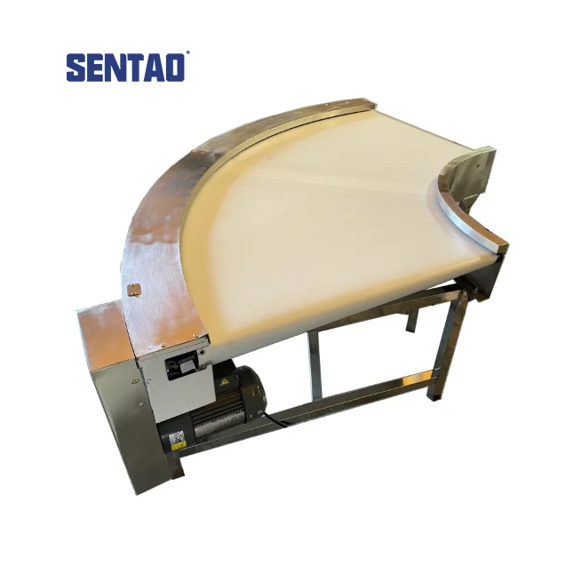 Supplier Bread  Pizza Stainless Steel White Food Grade PU 90 Degree Curve Turning Belt Conveyor