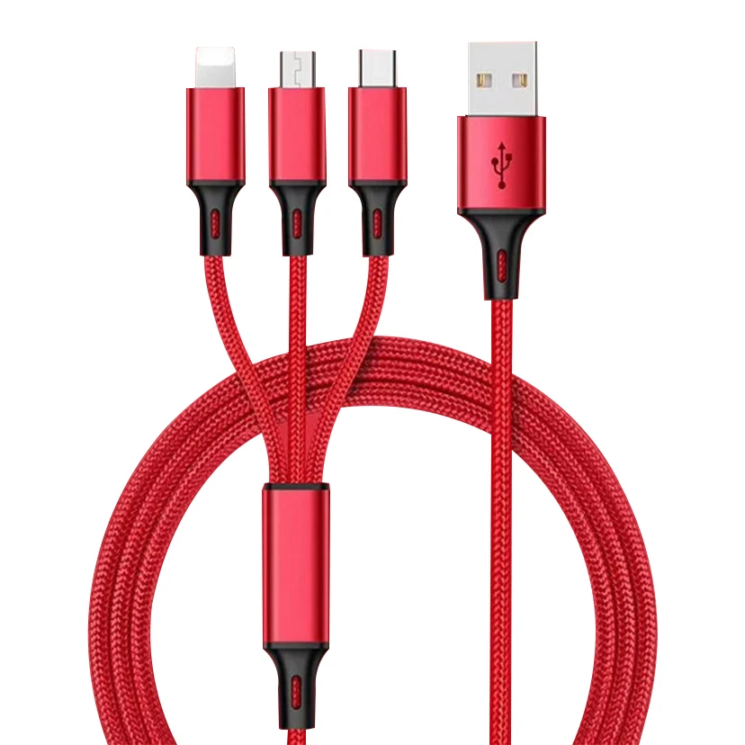 
Android Mobile Phone Nylon Multi Charger Light Micro Type C 3 In 1 USB Charging Cable 